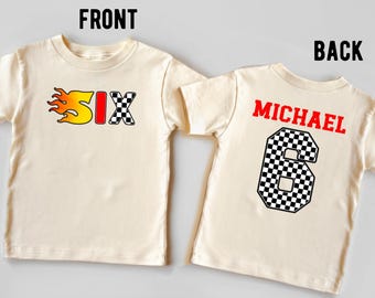 Six Racing Birthday Shirt – Custom Name, Race Car Party Tee