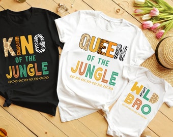 Camiseta de safari familiar personalizada: Camiseta de cumpleaños con estampado de animales de la selva