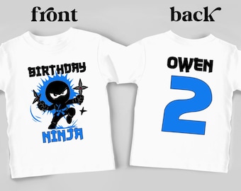 Camiseta Ninja para el segundo cumpleaños: nombre personalizado, camiseta de artes marciales de doble cara