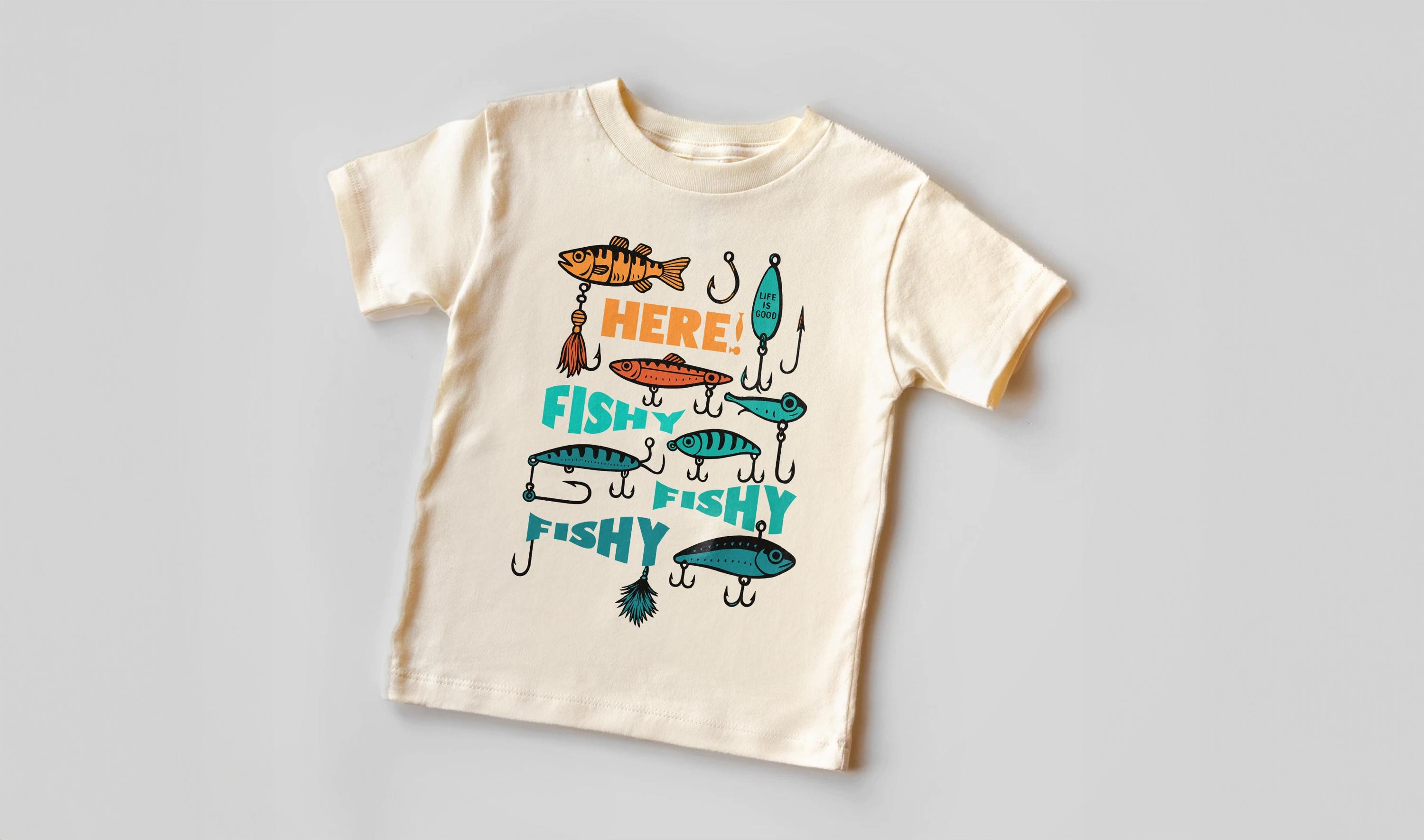 Funny Fishing Shirt for Kids – “Here Fishy Fishy Fishy” Graphic Tee – Toddler & Youth Summer Outdoor T-Shirt