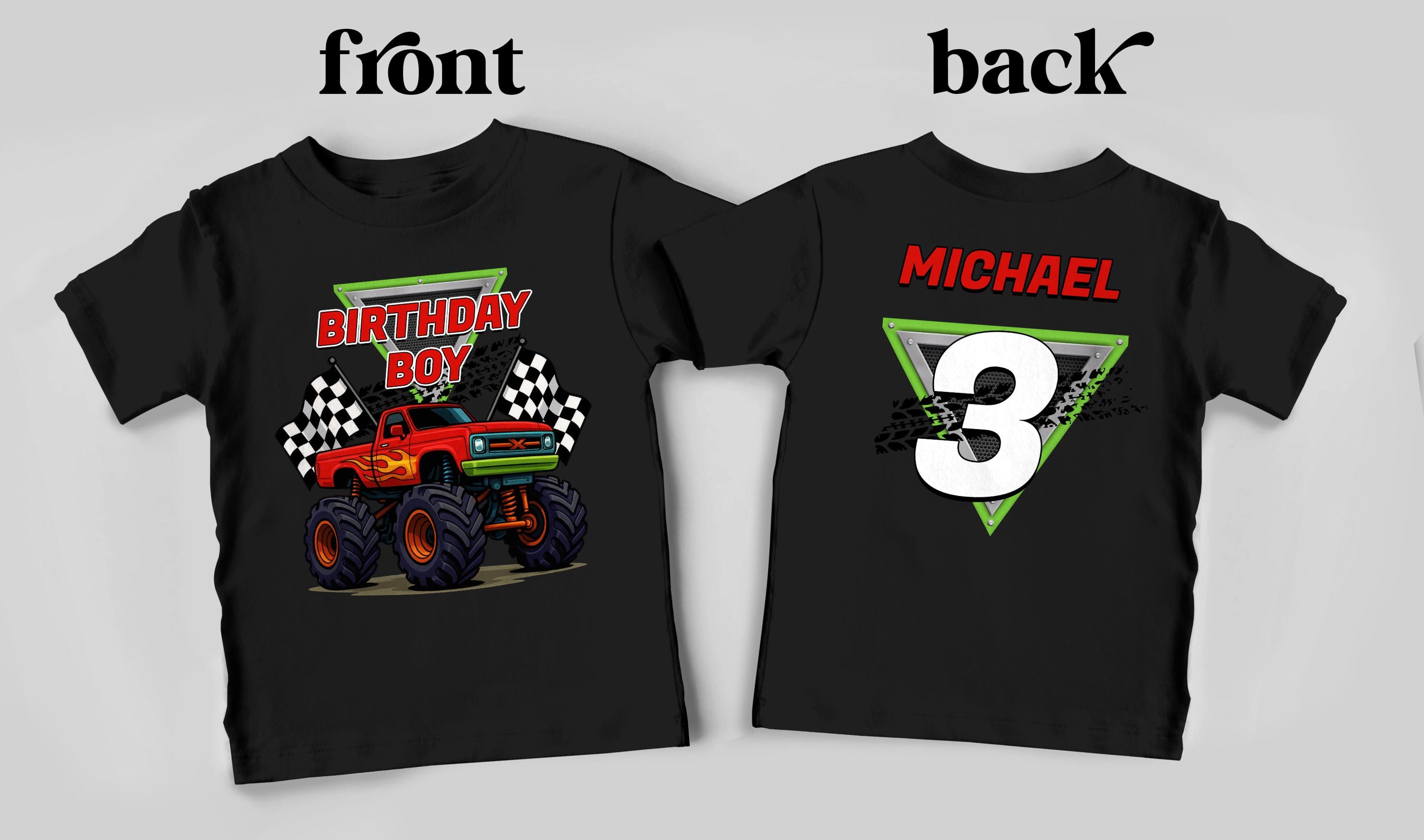 Big Truck Birthday Shirt for Boys – Custom Name & Age – Race Car Party Outfit – Custom Birthday Tee – Personalized Toddler Shirt