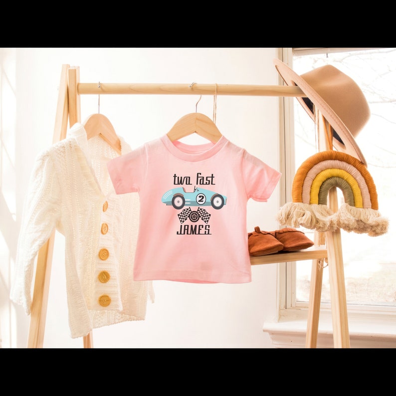 Two Fast Birthday Shirt: Race Car 2nd Birthday Outfit image 2