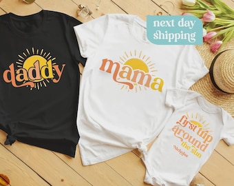 Custom First Trip Around The Sun Birthday Shirt, Sun Birthday, Boho Matching Family Shirts, Mommy and Me Shirts, 1st Birthday Outfit Sun tee
