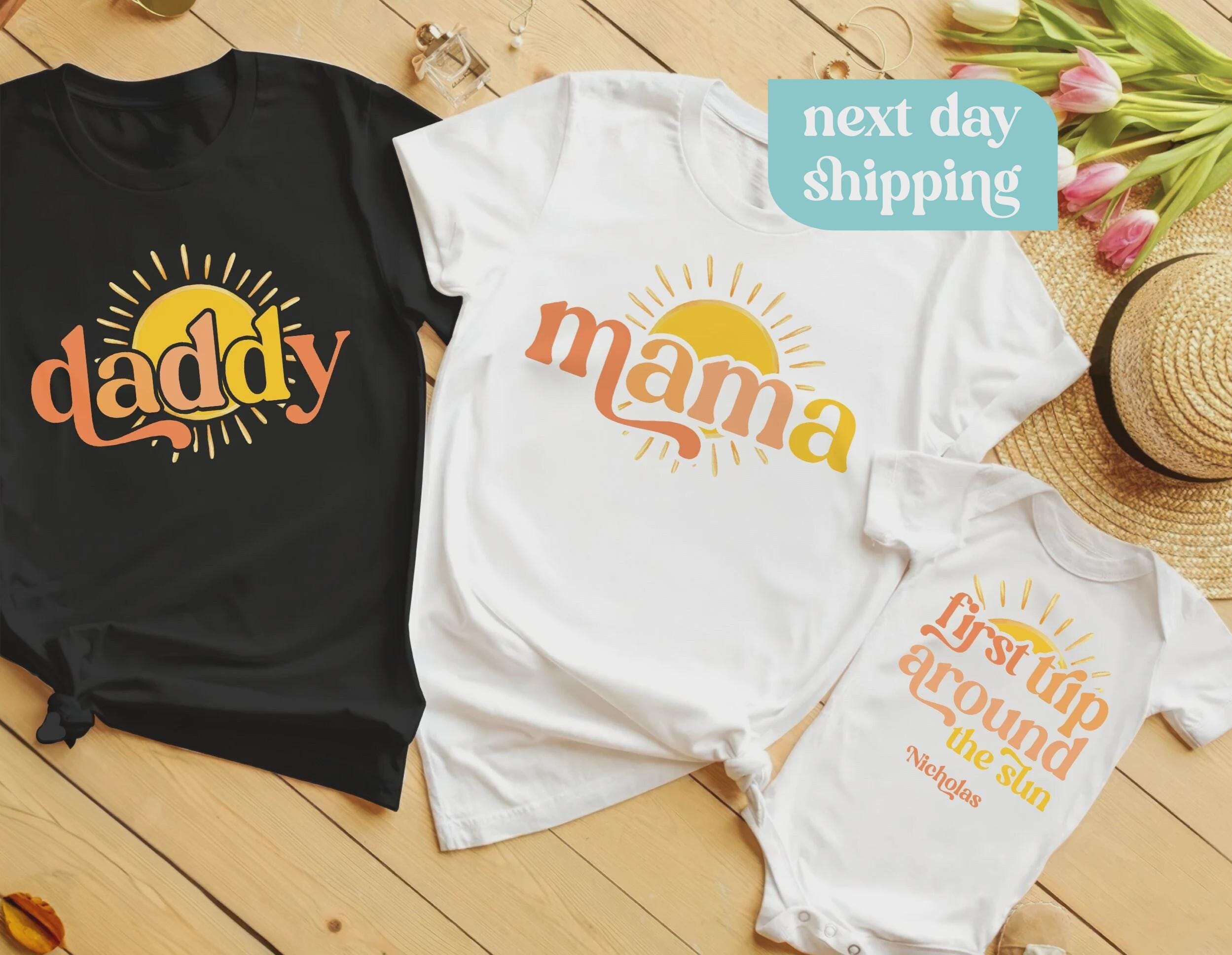 Custom First Trip Around The Sun Birthday Shirt, Sun Birthday, Boho Matching Family Shirts, Mommy and Me Shirts, 1st Birthday Outfit Sun tee