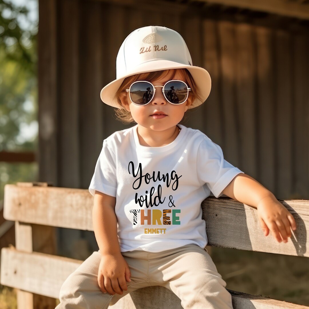 Super Cute 3rd Birthday T-Shirt For Boys & Girls – ‘Wild And Three’ – Handmade In The UK