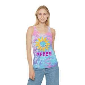 Tie Dye Racerback Tank Top, Women&#39;s Tank Top, Tee Shirt for Women, Shirt for Women, Gift for Women, Peace Sign Shirt