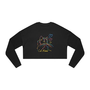 Women&#39;s Sweatshirt, Cropped Tops, Top for Women, Sweatshirt for Women, Cat Shirt, Ladies top, Sweatshirt for cat lover&#39;s