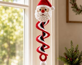 Haakpatroon voor een windmolen met de Kerstman (PDF), kerstspiraalornament, hangende kerstmanversiering, feestelijke haakhandleiding