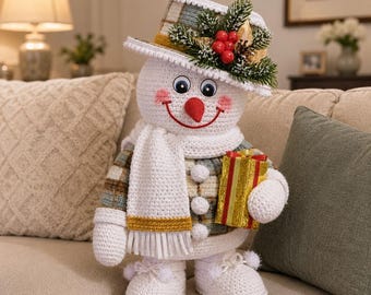 Haakpatroon voor een sneeuwpop, kerstsneeuwpop amigurumi PDF, wintersneeuwpop, gehaakte kerstdecoratie, haakpatroon voor de feestdagen