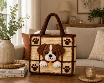 Haakpatroon voor een hondentas, puppytas haakpatroon, cadeau voor hondenliefhebbers, tas met pootafdrukken, dierentas PDF, handgemaakte gehaakte tas