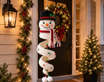 Haakpatroon voor een sneeuwpop in spiraalvorm (PDF), kerstdecoratie om op te hangen, gehaakte sneeuwpop voor aan de muur, kerstdecoratie voor thuis, kerstornament
