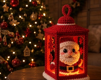 Häkelanleitung für eine Weihnachtsmannlaterne, Weihnachtsmann-Amigurumi, gehäkelte Weihnachtslaterne, Weihnachtsdeko, Weihnachtsmann-PDF-Anleitung, DIY-Geschenk