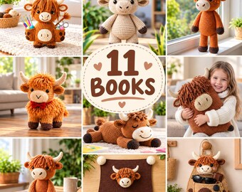 11 Häkelanleitungen für Hochlandrinder (PDF), Amigurumi-Anleitung für Hochlandrinder, Häkelpuppe, Kuscheltier, Kissen, Wandorganizer, DIY-Geschenk