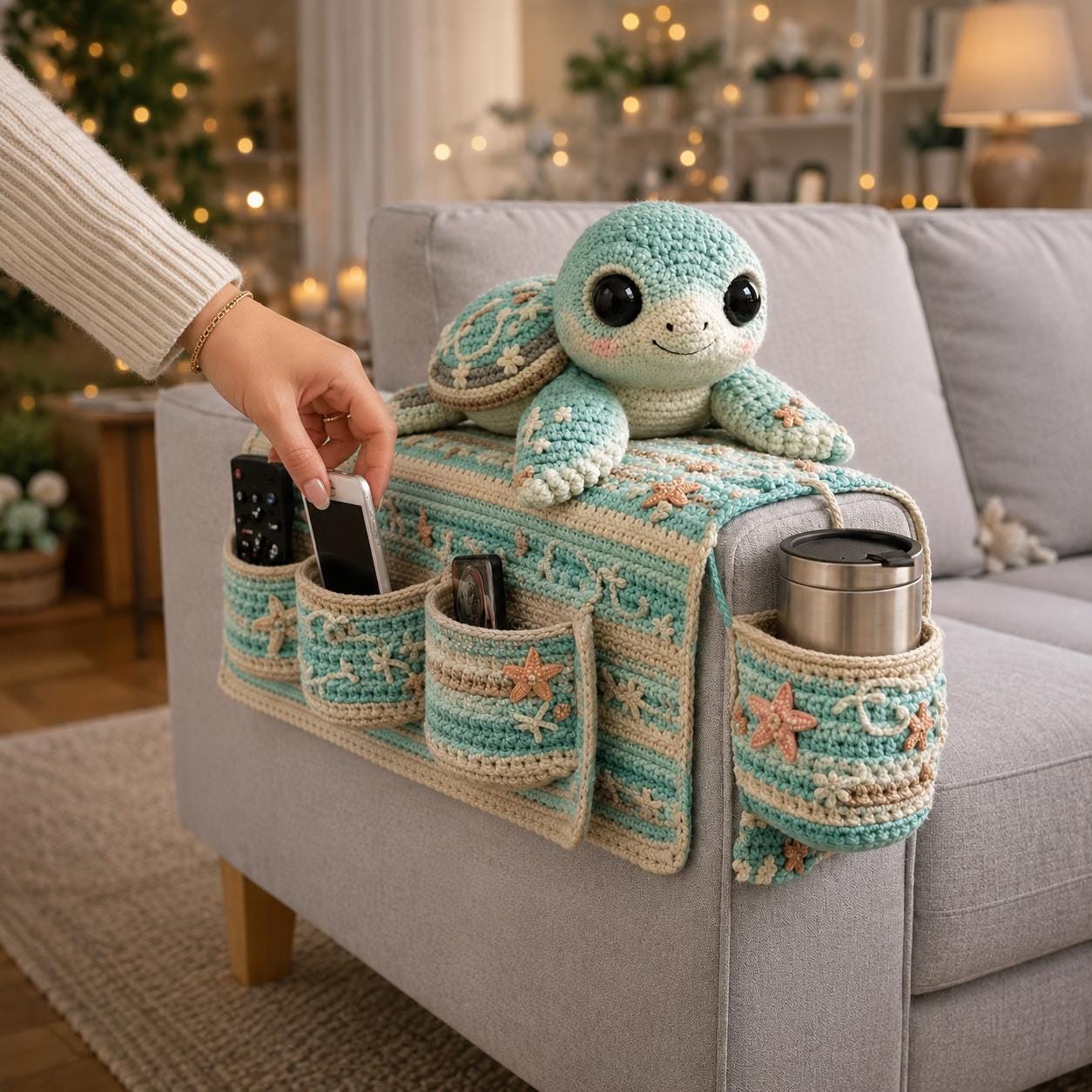 Crochet Turtle Sofa Organizer Pattern PDF, Couch Arm Caddy Crochet ...