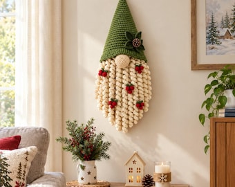 Christmas Gnome Crochet Pattern, Gnome Door Hanger PDF, Crochet Gnome Decor, Holiday Kitchen Decoration, Christmas Wall Hanging