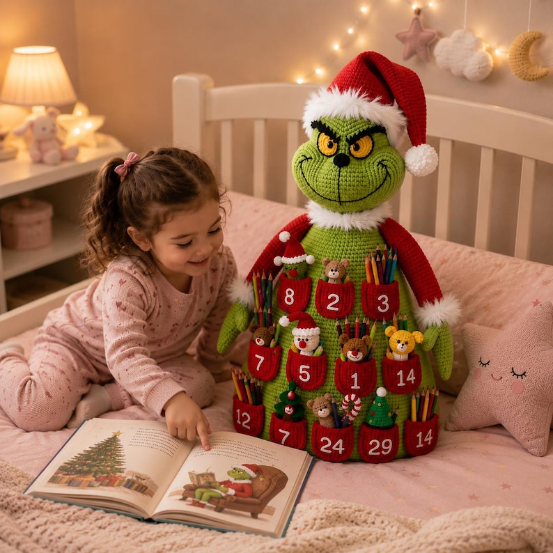 Grinch Advent Calendar Crochet Pattern PDF | Christmas Countdown Amigurumi | Grinch Plush with Advent Pockets | Holiday Crochet Pattern image 7