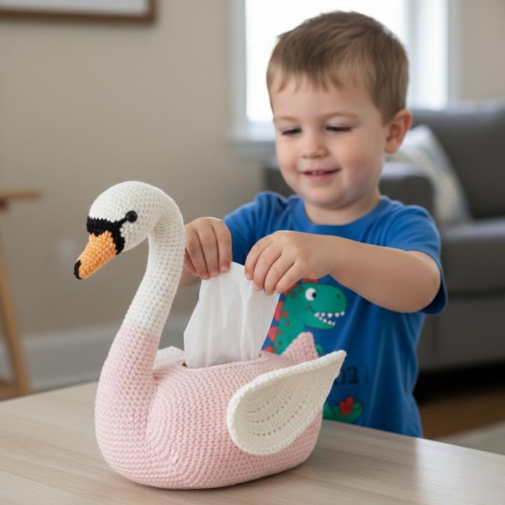 Crochet Swan Tissue Box Cover | Handmade Nursery Decor | Cute