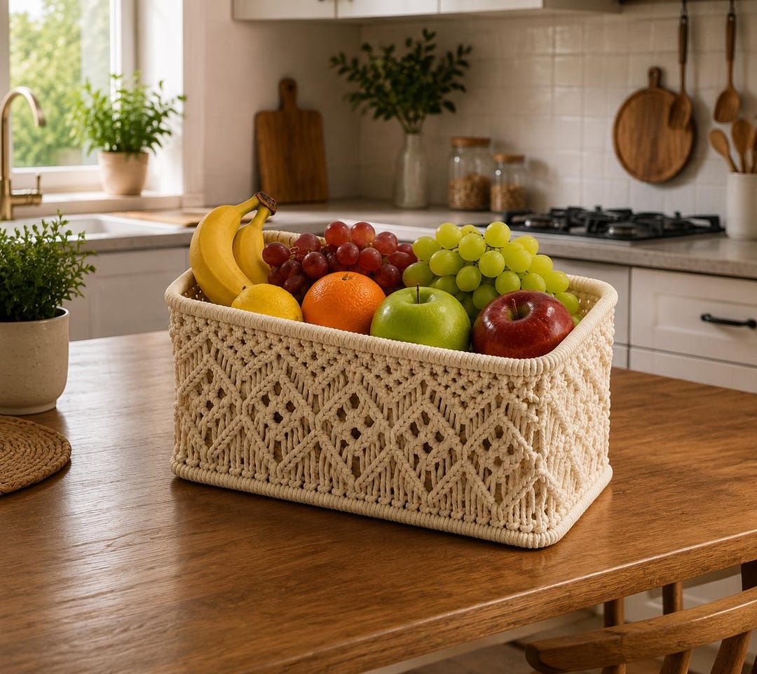 Macrame Hanging Fruit Basket Pattern PDF | Boho Kitchen Storage ...