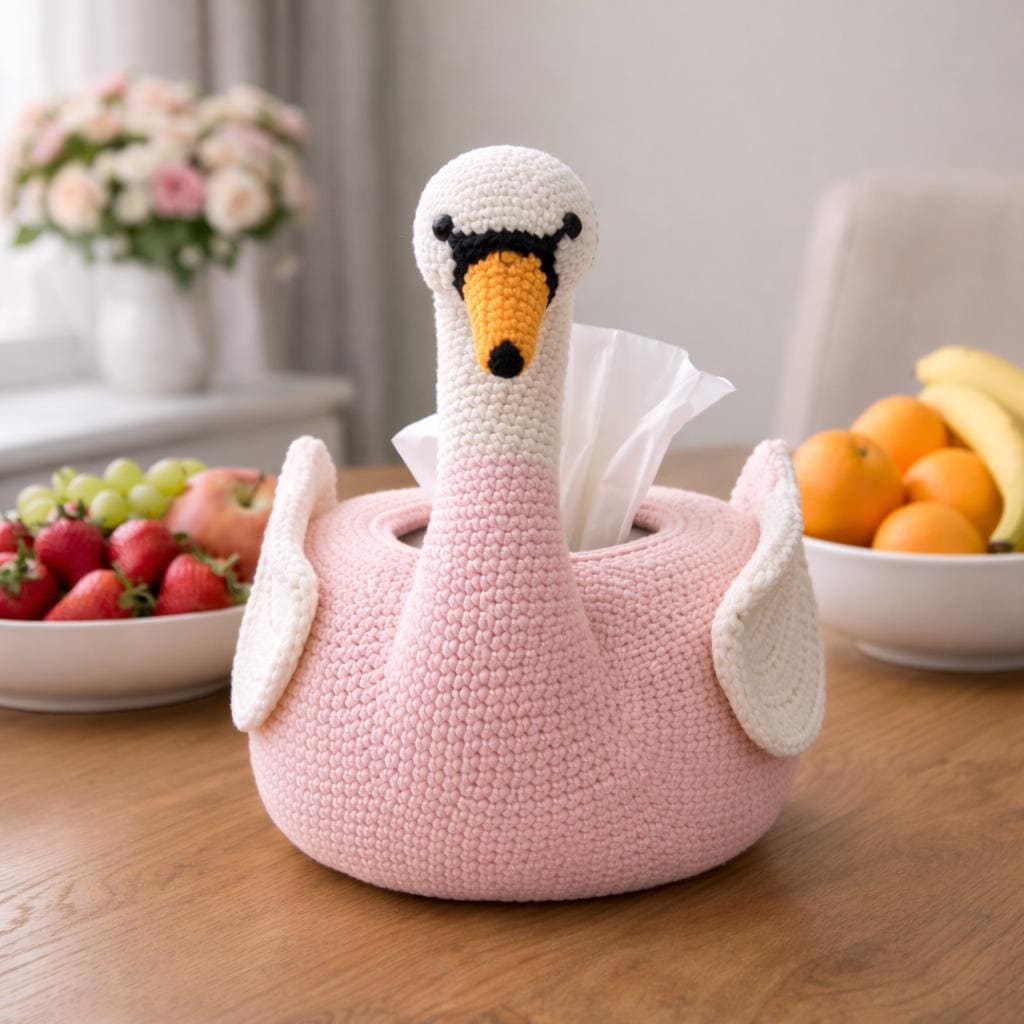 Crochet Swan Tissue Box Cover | Handmade Nursery Decor | Cute