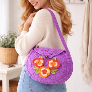 Crochet Puff Flower Tote Bag Pattern | Beginner Friendly Floral Bag | DIY Shoulder Bag PDF | Cute Crochet Handbag Pattern
