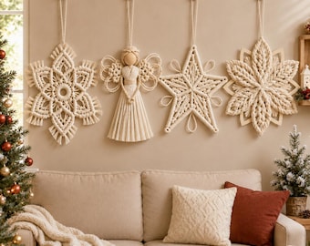 Macrame Christmas Ornament Pattern Bundle, Angel Star Snowflake PDF, Boho Holiday Decor, Christmas Wall Hanging, DIY Macrame Pattern