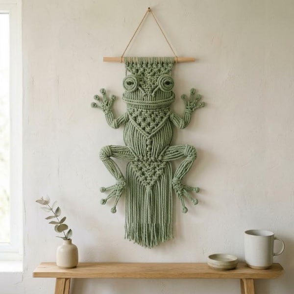 Macrame Frog Wall Hanging Pattern PDF | Boho Frog Macrame Wall Art | Frog Wall Decor DIY | Nature Inspired Macrame Pattern