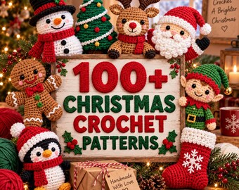 Bundel met meer dan 100 haakpatronen voor kerst: Kerstman, sneeuwpop, elf, rendier, kabouter, pinguïn, kerstboom (PDF-patronen), kerstcadeaus