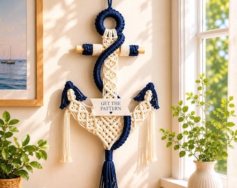 Patrón PDF para colgar en la pared con ancla de macramé | Decoración náutica con cuerda | Estilo bohemio costero DIY