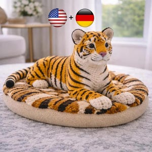 Schema all'uncinetto per tigre realistica in formato PDF | Tigre giocattolo a grandezza naturale | Animale della giungla all'uncinetto avanzato | Tutorial per amigurumi realistico