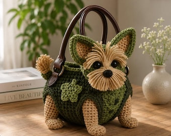 Haakpatroon voor een handtasje met Yorkshire Terrier-print (PDF), tasje met Yorkshire Terrier-print, schattige hondentas, amigurumi-tas, gehaakte handtas, digitale download