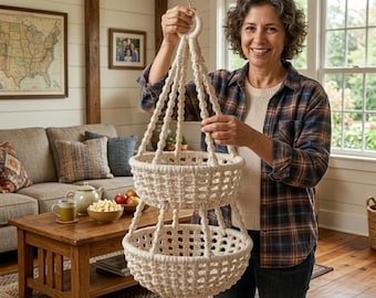Anleitung für einen hängenden Obstkorb aus Makramee (PDF), Boho-Küchenaufbewahrung, DIY-Anleitung für Obsthalter, moderne Landhausdeko