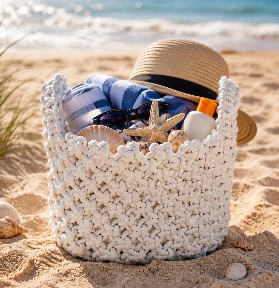 Large Macrame Basket Pattern PDF | Boho Cotton Rope Storage Basket ...