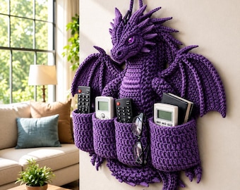 Dragon Wall Organizer Crochet Pattern PDF, Fantasy Dragon Hanging Storage Pockets, Gothic Amigurumi Home Decor Crochet Pattern
