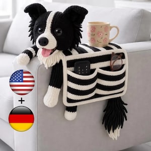 Häkelanleitung für einen Sofa-Armlehnen-Organizer in Dackelform | PDF-Anleitung für einen Dackel-Couch-Organizer | Amigurumi-Hund mit Fernbedienungs- und Getränkehalter | Digitale Häkelanleitung
