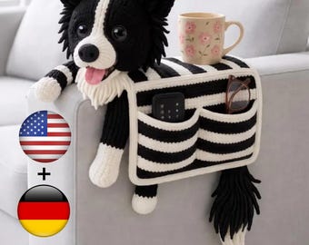 Crochet Dachshund Sofa Arm Organizer Pattern | Sausage Dog Couch Caddy PDF | Amigurumi Dog Remote & Cup Holder | Digital Crochet Pattern