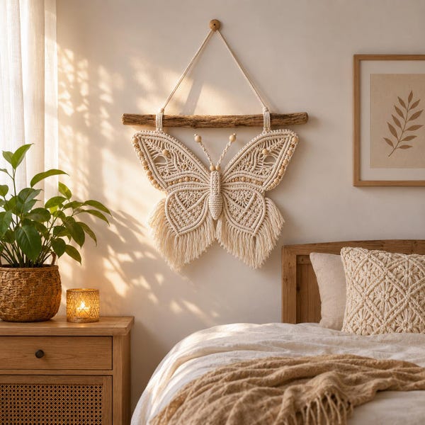 Boho Macrame Butterfly Pattern PDF, DIY Butterfly Wall Hanging Tutorial, Modern Fiber Art Decor, Beginner Macrame Wall Art Pattern