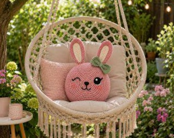 Haakpatroon voor een konijnenkussen, schattig konijnenkussen, paashaas haakpatroon, dierenkussen zelf maken, kinderkamerdecoratie, PDF digitale download