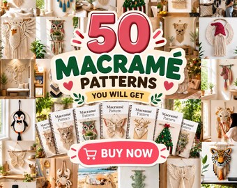 50 Makramee-Muster im Set, Makramee-Wandbehang (PDF), Boho-Tierdeko, DIY-Makramee-Buch, Moderne Wohndeko, Digitale Makramee-Muster