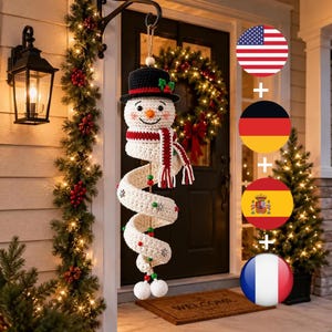 Haakpatroon voor een sneeuwpop in spiraalvorm (PDF), kerstdecoratie om op te hangen, gehaakte sneeuwpop voor aan de muur, kerstdecoratie voor thuis, kerstornament