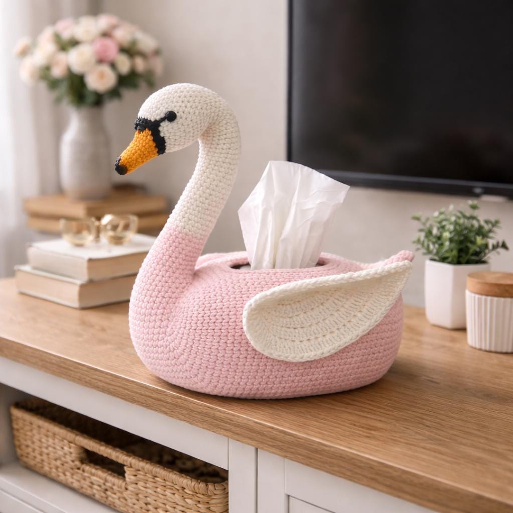 Crochet Swan Tissue Box Cover | Handmade Nursery Decor | Cute
