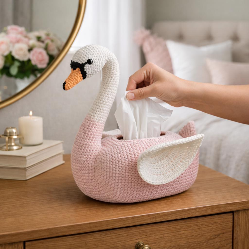 Crochet Swan Tissue Box Cover | Handmade Nursery Decor | Cute