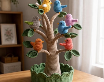 Haakpatroon voor een vogelboom, Amigurumi vogelboom PDF, Gehaakte boom met vogels, Handgemaakte woondecoratie, Cadeau voor vogelliefhebbers, DIY haakpatroon