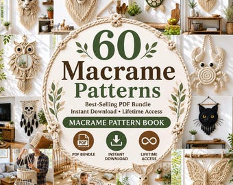 60 Macrame Patterns Bundle, Macrame Wall Hanging Patterns, Boho Home Decor PDF, Animal Macrame Patterns, DIY Craft Projects