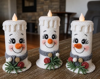 Haakpatroon voor een sneeuwpopkaars (PDF), kerst LED-kaarsenhouder, winterse amigurumi decoratie, feestelijk haakpatroon, digitale download