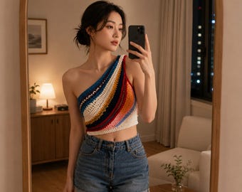 Häkelanleitung für ein asymmetrisches Top mit One-Shoulder-Schulter (PDF) | Boho-Sommer-Crop-Top | Asymmetrisches Häkelshirt für Anfänger | Festival-Top-Tutorial
