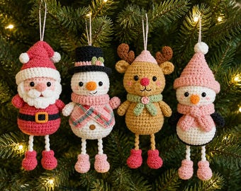Weihnachtsschmuck-Häkelmuster-Set, Weihnachtsmann, Schneemann, Rentier, Pinguin, Häkelweihnachtsdekorationen, Amigurumi-Weihnachtsanleitung (PDF)