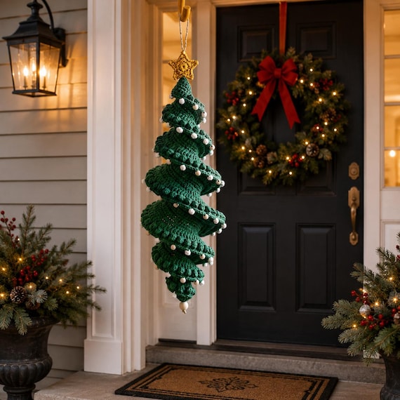 Crochet Christmas Tree Wind Spinner Pattern PDF, Spiral Hanging Ornament, Festive Holiday Crochet Decor Tutorial