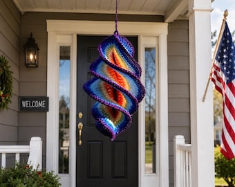 Crochet Swirl Wind Spinner Pattern PDF, Hanging Spiral Crochet Decor, Outdoor Porch Ornament Tutorial