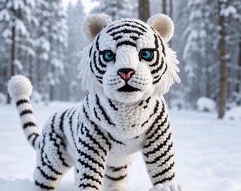 Häkelanleitung für einen weißen Tiger (PDF), realistische Tiger-Amigurumi-Anleitung, Häkelspielzeug für eine Großkatze, Dschungeltier (PDF), digitaler Download