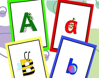 Alphabet Embedded Mnemonic Colorful Flashcards (animals and items children know)